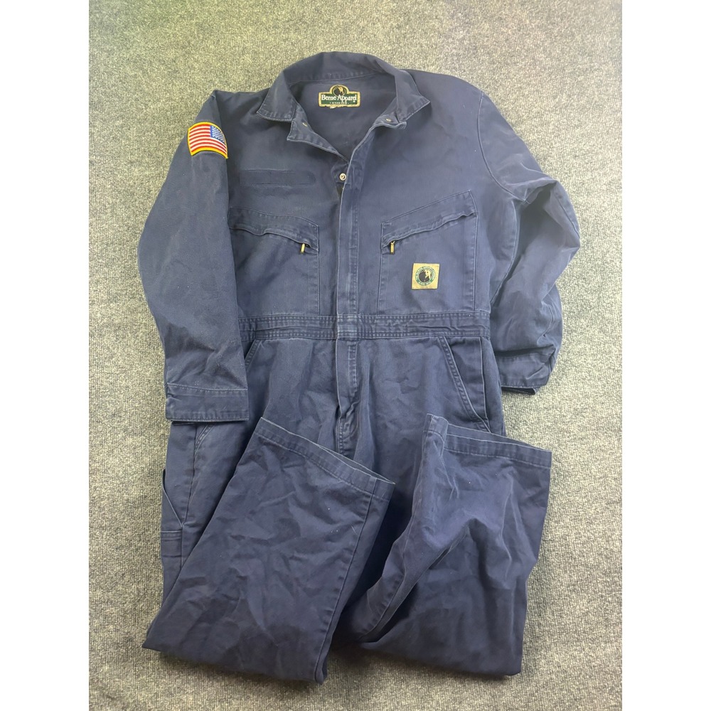 Berne Apparel Coveralls Men Size XL Navy Blue Workwear American Flag Patch